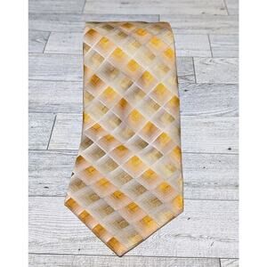 ENRO Platinum Luxury Tie Gold Geometric Pattern Woven Silk Necktie 59" x 3.75"